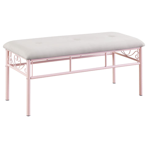 Rojas Fabric Upholstered Bench White and Powder Pink