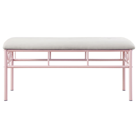 Rojas Fabric Upholstered Bench White and Powder Pink