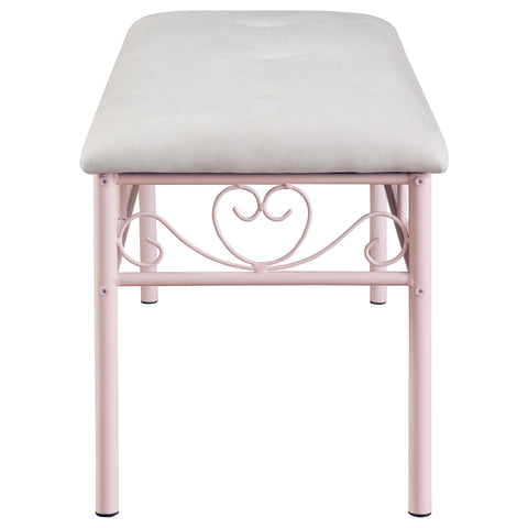 Rojas Fabric Upholstered Bench White and Powder Pink