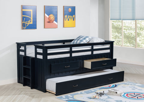 Flanary Wood Twin Captains Bed With Trundle Navy Blue