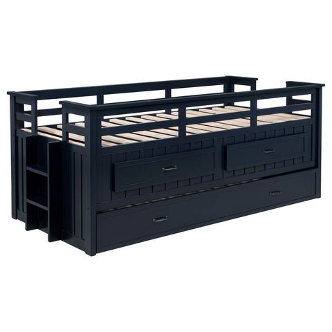 Flanary Wood Twin Captains Bed With Trundle Navy Blue
