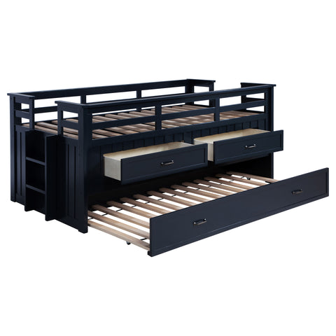 Flanary Wood Twin Captains Bed With Trundle Navy Blue
