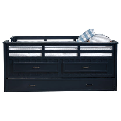 Flanary Wood Twin Captains Bed With Trundle Navy Blue
