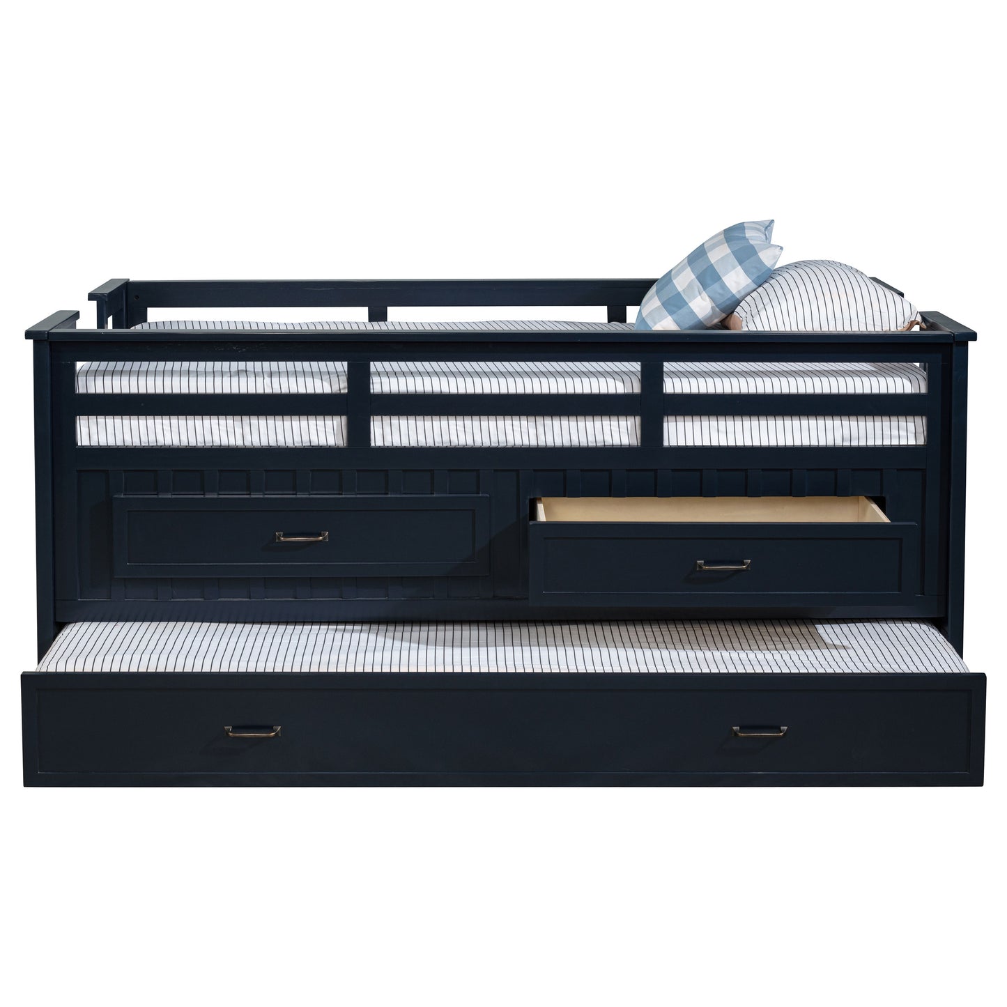 flanary wood twin captains bed with trundle navy blue