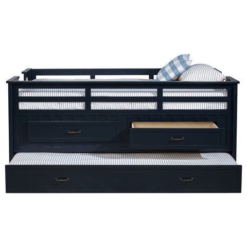 Flanary Wood Twin Captains Bed With Trundle Navy Blue