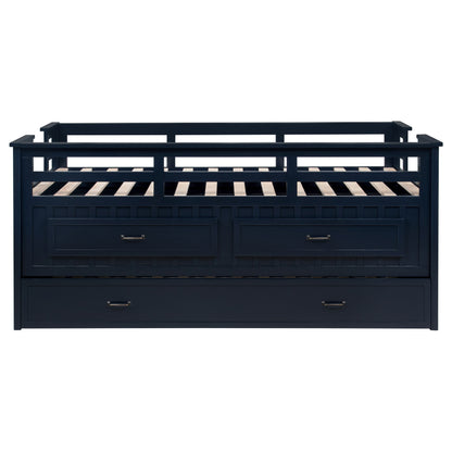 Flanary Wood Twin Captains Bed With Trundle Navy Blue