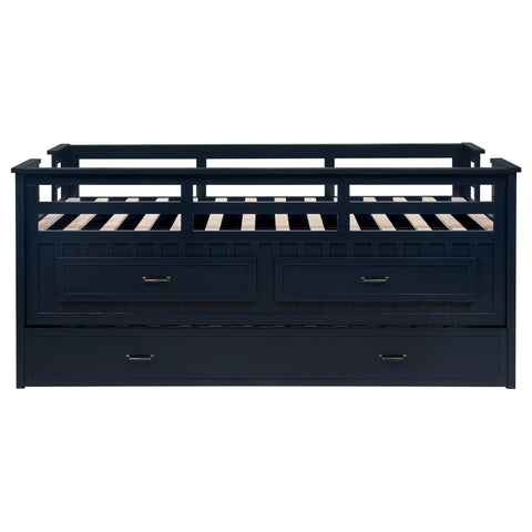 Flanary Wood Twin Captains Bed With Trundle Navy Blue