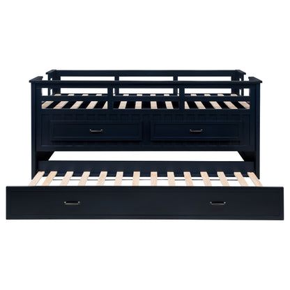 Flanary Wood Twin Captains Bed With Trundle Navy Blue