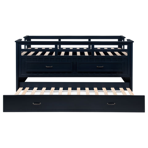 Flanary Wood Twin Captains Bed With Trundle Navy Blue
