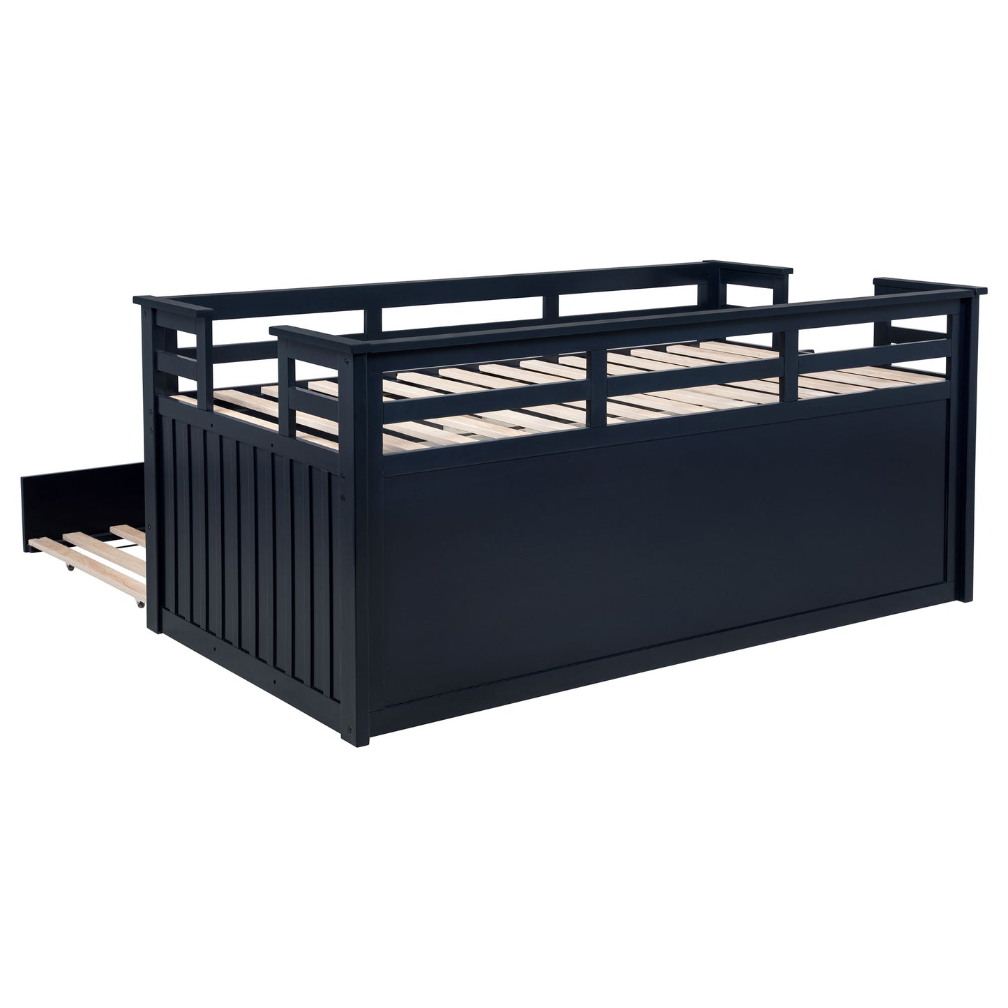 flanary wood twin captains bed with trundle navy blue