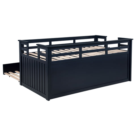Flanary Wood Twin Captains Bed With Trundle Navy Blue