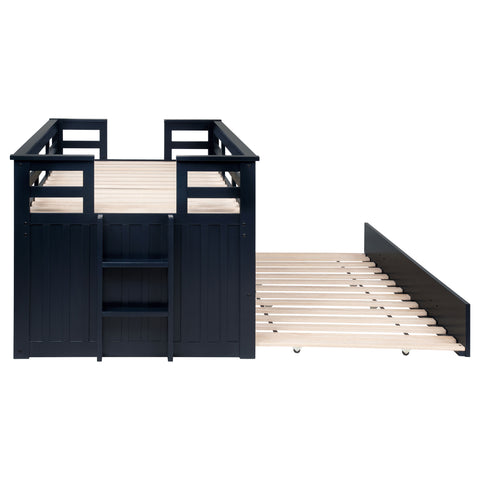 Flanary Wood Twin Captains Bed With Trundle Navy Blue
