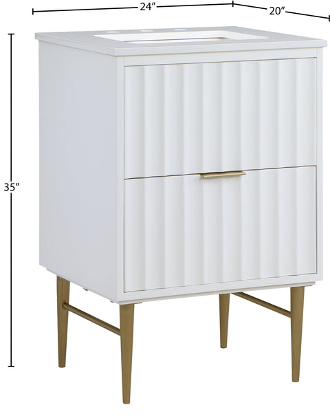 Isolde 24" White Engineered Stone Top And Solid Wood Base Bathroom Vanity, 1 Piece