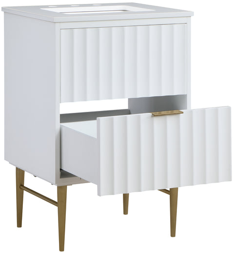 Isolde 24" White Engineered Stone Top And Solid Wood Base Bathroom Vanity, 1 Piece