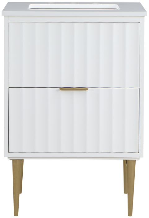 Isolde 24" White Engineered Stone Top And Solid Wood Base Bathroom Vanity, 1 Piece