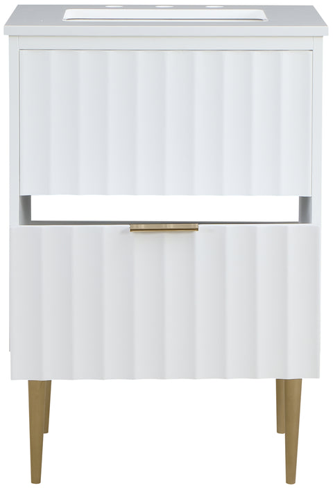 Isolde 24" White Engineered Stone Top And Solid Wood Base Bathroom Vanity, 1 Piece