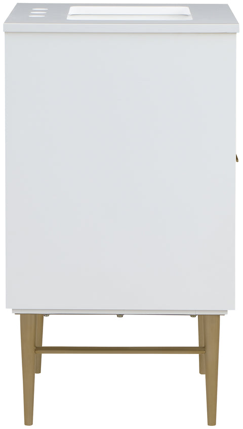 Isolde 24" White Engineered Stone Top And Solid Wood Base Bathroom Vanity, 1 Piece