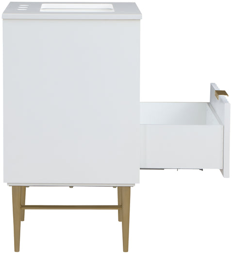 Isolde 24" White Engineered Stone Top And Solid Wood Base Bathroom Vanity, 1 Piece