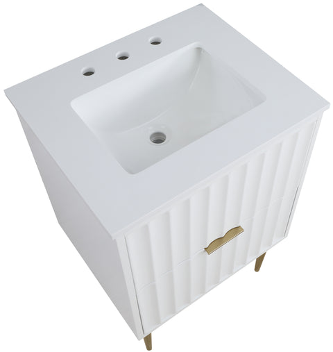 Isolde 24" White Engineered Stone Top And Solid Wood Base Bathroom Vanity, 1 Piece