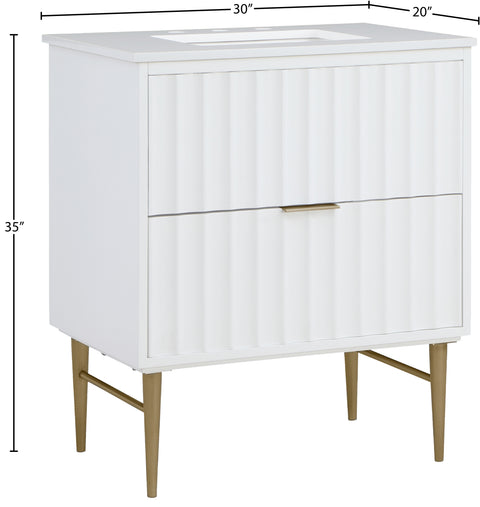 Isolde 30" White Engineered Stone Top And Solid Wood Base Bathroom Vanity, 1 Piece