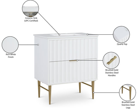 Isolde 30" White Engineered Stone Top And Solid Wood Base Bathroom Vanity, 1 Piece
