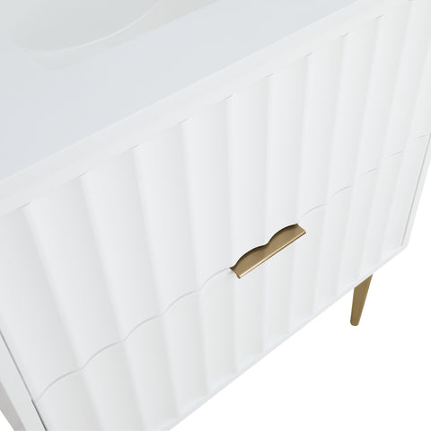 Isolde 30" White Engineered Stone Top And Solid Wood Base Bathroom Vanity, 1 Piece