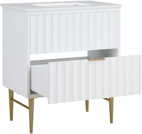 Isolde 30" White Engineered Stone Top And Solid Wood Base Bathroom Vanity, 1 Piece