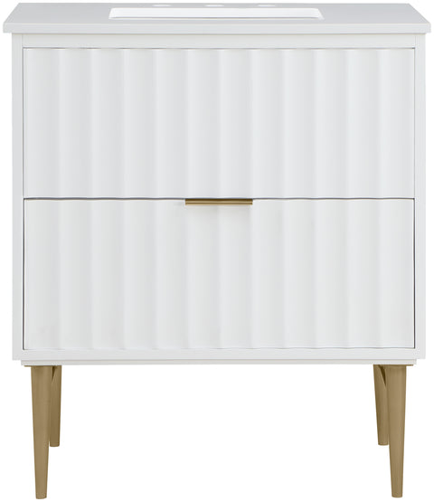 Isolde 30" White Engineered Stone Top And Solid Wood Base Bathroom Vanity, 1 Piece