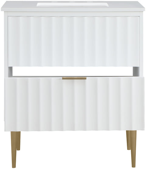 Isolde 30" White Engineered Stone Top And Solid Wood Base Bathroom Vanity, 1 Piece