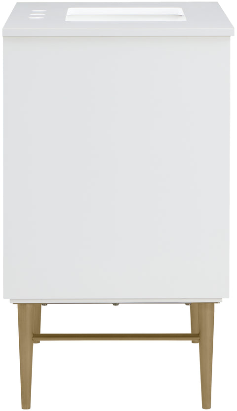Isolde 30" White Engineered Stone Top And Solid Wood Base Bathroom Vanity, 1 Piece