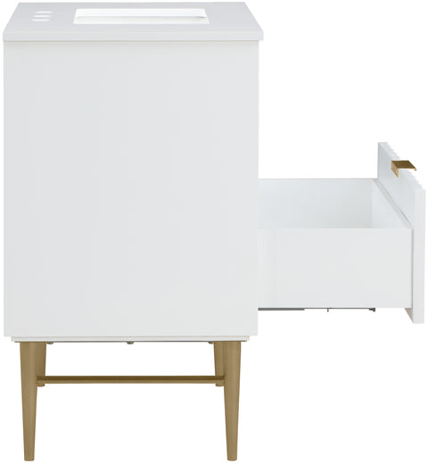 Isolde 30" White Engineered Stone Top And Solid Wood Base Bathroom Vanity, 1 Piece