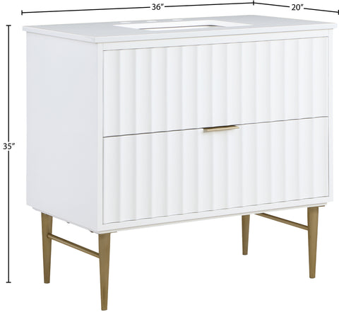Isolde 36" White Engineered Stone Top And Solid Wood Base Bathroom Vanity, 1 Piece