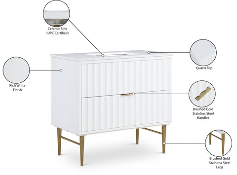 Isolde 36" White Engineered Stone Top And Solid Wood Base Bathroom Vanity, 1 Piece