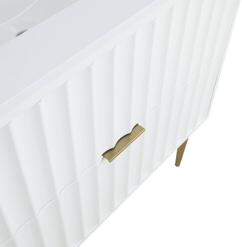 Isolde 36" White Engineered Stone Top And Solid Wood Base Bathroom Vanity, 1 Piece