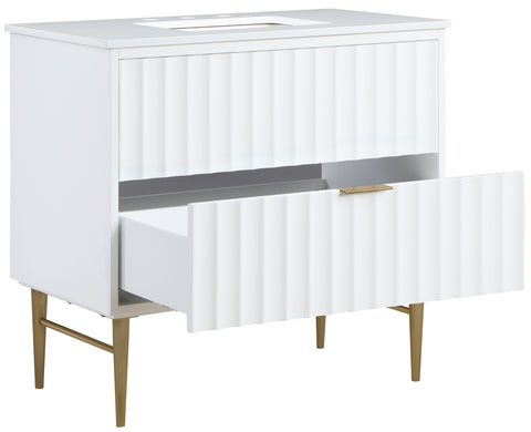 Isolde 36" White Engineered Stone Top And Solid Wood Base Bathroom Vanity, 1 Piece