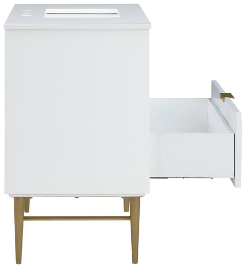 Isolde 36" White Engineered Stone Top And Solid Wood Base Bathroom Vanity, 1 Piece