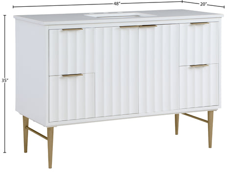 Isolde 48" White Engineered Stone Top And Solid Wood Base Bathroom Vanity, 1 Piece