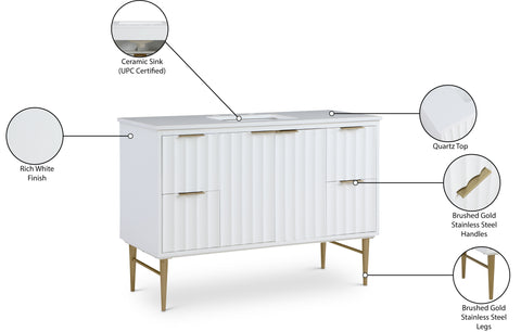 Isolde 48" White Engineered Stone Top And Solid Wood Base Bathroom Vanity, 1 Piece