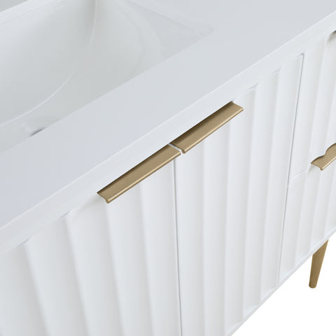 Isolde 48" White Engineered Stone Top And Solid Wood Base Bathroom Vanity, 1 Piece
