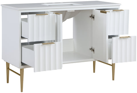 Isolde 48" White Engineered Stone Top And Solid Wood Base Bathroom Vanity, 1 Piece