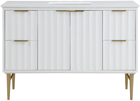 Isolde 48" White Engineered Stone Top And Solid Wood Base Bathroom Vanity, 1 Piece