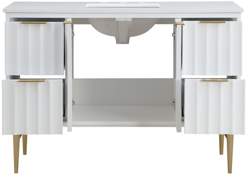 Isolde 48" White Engineered Stone Top And Solid Wood Base Bathroom Vanity, 1 Piece