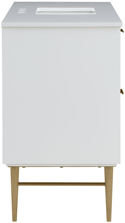 Isolde 48" White Engineered Stone Top And Solid Wood Base Bathroom Vanity, 1 Piece