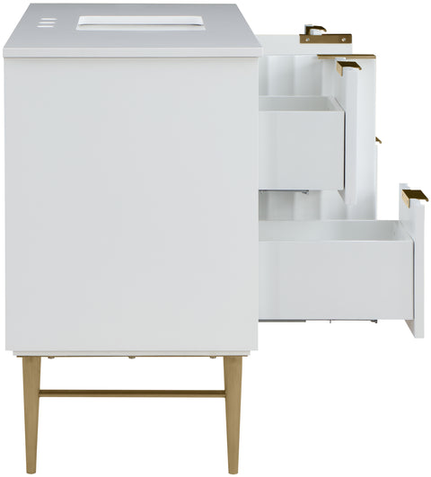 Isolde 48" White Engineered Stone Top And Solid Wood Base Bathroom Vanity, 1 Piece