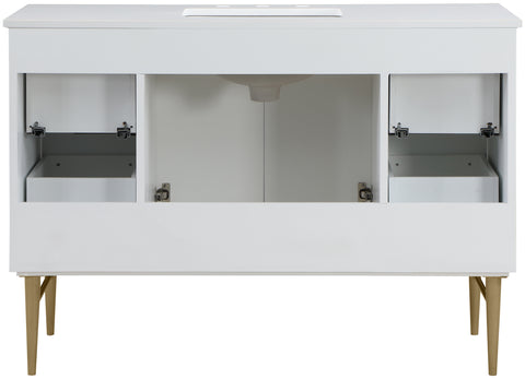 Isolde 48" White Engineered Stone Top And Solid Wood Base Bathroom Vanity, 1 Piece