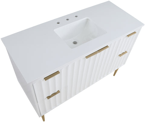 Isolde 48" White Engineered Stone Top And Solid Wood Base Bathroom Vanity, 1 Piece