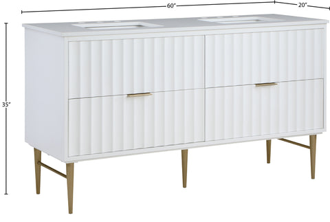 Isolde 60" White Engineered Stone Top And Solid Wood Base Bathroom Vanity, 1 Piece