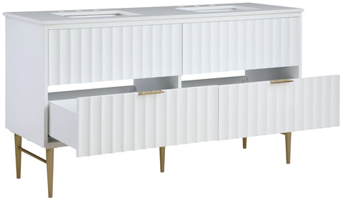 Isolde 60" White Engineered Stone Top And Solid Wood Base Bathroom Vanity, 1 Piece