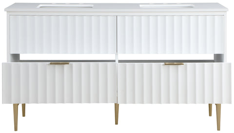 Isolde 60" White Engineered Stone Top And Solid Wood Base Bathroom Vanity, 1 Piece
