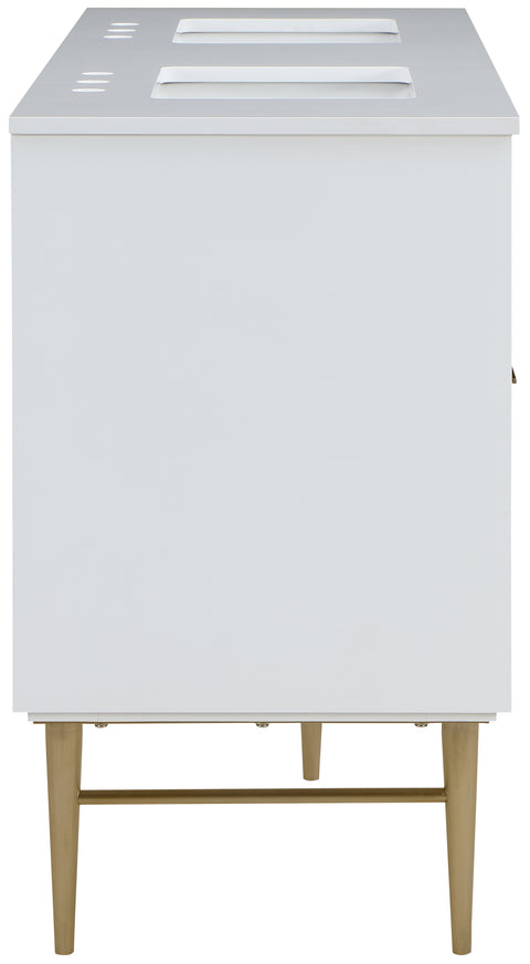 Isolde 60" White Engineered Stone Top And Solid Wood Base Bathroom Vanity, 1 Piece